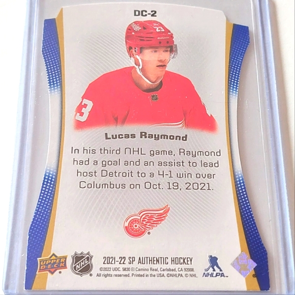 Lucas Raymond Rookie Insert SP Authentic Die-Cut # DC-2 Team Detroit Red Wings - Picture 2 of 2